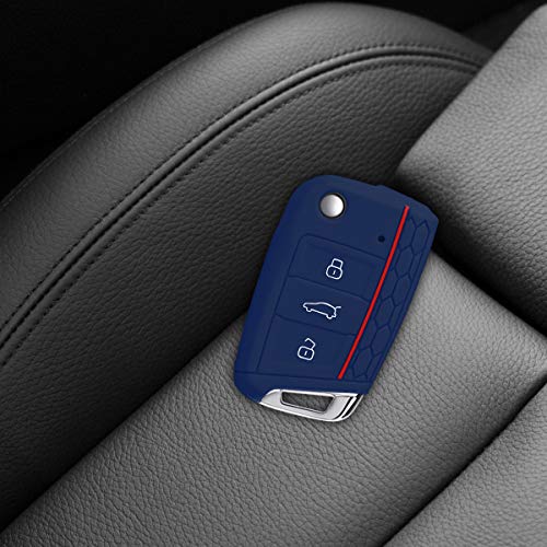 kwmobile Funda de Silicona Compatible con VW Golf 7 MK7 Llave de Coche de 3 Botones - Carcasa Suave de Silicona - Case Mando de Auto Azul Oscuro/Rojo