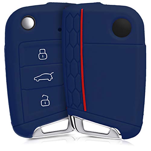 kwmobile Funda de Silicona Compatible con VW Golf 7 MK7 Llave de Coche de 3 Botones - Carcasa Suave de Silicona - Case Mando de Auto Azul Oscuro/Rojo