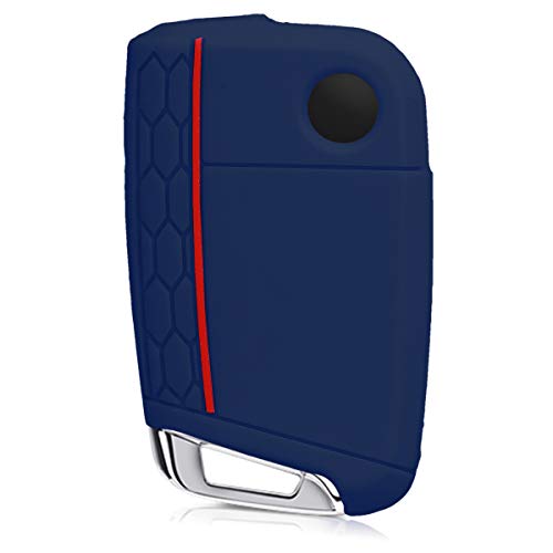 kwmobile Funda de Silicona Compatible con VW Golf 7 MK7 Llave de Coche de 3 Botones - Carcasa Suave de Silicona - Case Mando de Auto Azul Oscuro/Rojo