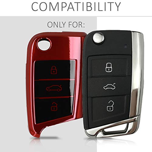 kwmobile Funda para Mando Compatible con VW Golf 7 MK7 Llave de Coche de 3 Botones - Funda TPU Llave con Botones de Llave de Auto - Rojo Brillante