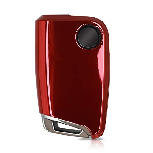 kwmobile Funda para Mando Compatible con VW Golf 7 MK7 Llave de Coche de 3 Botones - Funda TPU Llave con Botones de Llave de Auto - Rojo Brillante