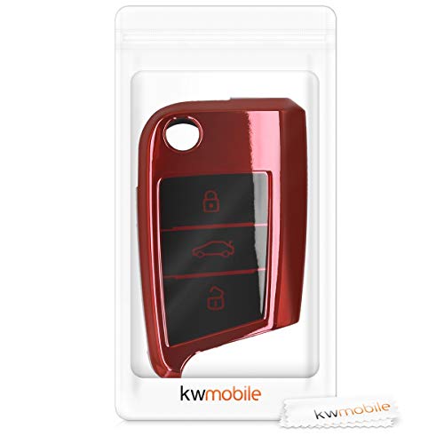 kwmobile Funda para Mando Compatible con VW Golf 7 MK7 Llave de Coche de 3 Botones - Funda TPU Llave con Botones de Llave de Auto - Rojo Brillante