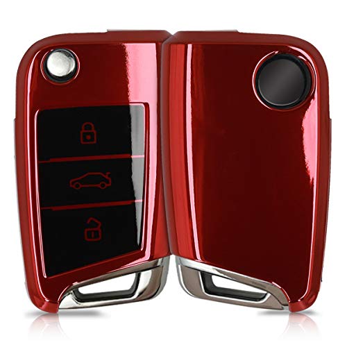 kwmobile Funda para Mando Compatible con VW Golf 7 MK7 Llave de Coche de 3 Botones - Funda TPU Llave con Botones de Llave de Auto - Rojo Brillante