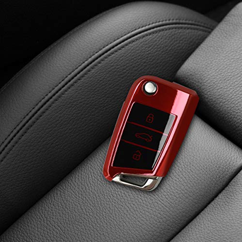 kwmobile Funda para Mando Compatible con VW Golf 7 MK7 Llave de Coche de 3 Botones - Funda TPU Llave con Botones de Llave de Auto - Rojo Brillante