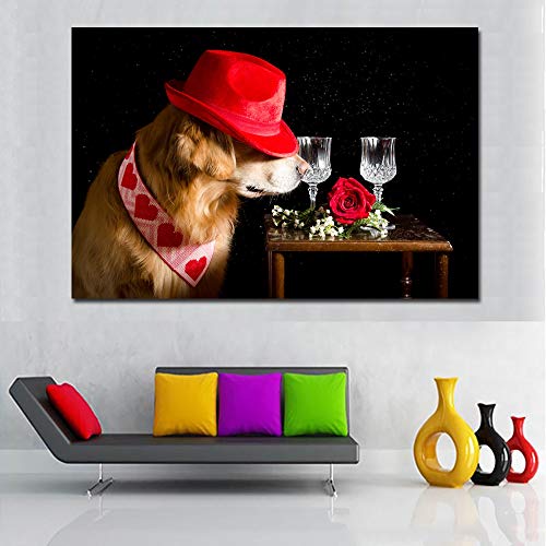 KWzEQ Imprimir en Lienzo Perro y Rosa para decoración de Paredes póster Sala de Estar pósters y decoración30x45cmPintura sin Marco