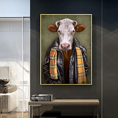 KWzEQ Nórdico Retro nostálgico Caballero Lienzo Pintura Mural Cabra Cebra Animal Cartel e impresión,Pintura sin Marco,50X75cm