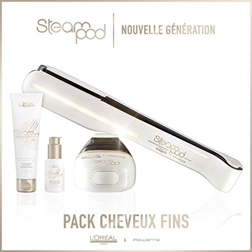 L 'Oreal – Pack Steampod 2.0 – Alisador de cabello vapor nueva generación + Sérum + leche de alisar cabello finos