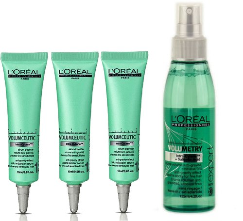 L 'Oreal Volumetry Salicylic acid Intra cylane anti gravedad efecto amplificador de volumen raíz Spray (125 ml) + L' Oreal volumceutic Suero (3 x 15 ml)