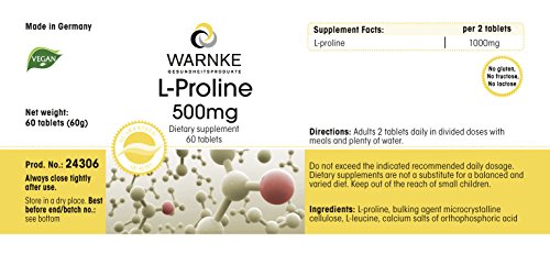 L-Prolina 500mg – Vegana – 60 comprimidos