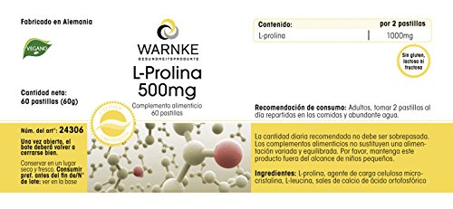 L-Prolina 500mg – Vegana – 60 comprimidos