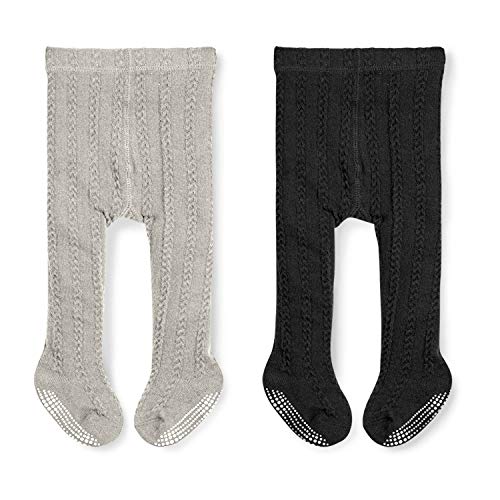 LA Active Polainas Antideslizantes Agarre - 2 Pares - Bebé Niña Infantil Recién Nacido - Algodón de Hilo Tejida (Gris y Negro, 4-5 Años)