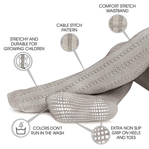 LA Active Polainas Antideslizantes Agarre - 2 Pares - Bebé Niña Infantil Recién Nacido - Algodón de Hilo Tejida (Gris y Negro, 4-5 Años)