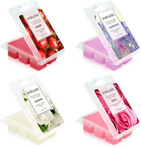 LA BELLEFÉE 4 Paquetes Cera se derrite Velas Home Inspiration de Aromas, Rosa, jazmín, Cereza, Lavanda, 24 Cubos en Total (283.6 g)