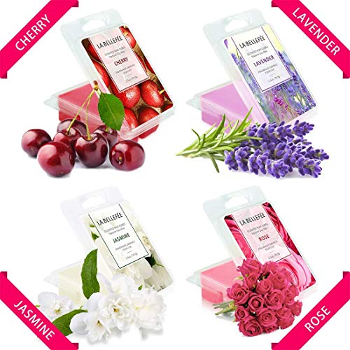 LA BELLEFÉE 4 Paquetes Cera se derrite Velas Home Inspiration de Aromas, Rosa, jazmín, Cereza, Lavanda, 24 Cubos en Total (283.6 g)