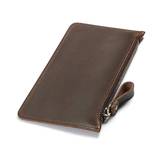 La Carpeta Larga de los Hombres, Bolso del teléfono móvil de los Hombres, Bolso de la Cremallera, Caso de Cuero, Hecho a Mano de Cuero de Vaca Personalizada Bolsa-Brown_20 * 10.5cm SHIYUE