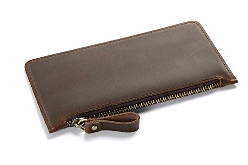 La Carpeta Larga de los Hombres, Bolso del teléfono móvil de los Hombres, Bolso de la Cremallera, Caso de Cuero, Hecho a Mano de Cuero de Vaca Personalizada Bolsa-Brown_20 * 10.5cm SHIYUE