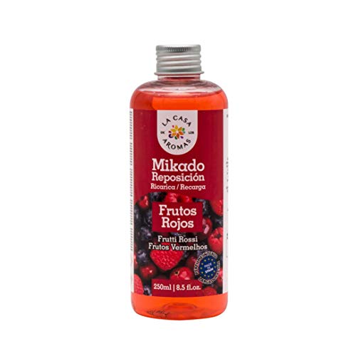 La Casa de los Aromas, Ambientador Mikado XL con Varillas/Palitos, Difusor Líquido de Aroma Frutos Rojos, Perfume Duradero para el Hogar, Baño, Casa - 250 ml Nombre o título del artículo