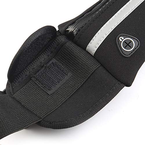 LA GALERIA Cinturón Running de Correr con Soporte de Botella. Riñonera Deportiva Grande Negro Impermeable con Cierre Cremallera y Tiras Reflectantes. Correa Ajustable Elastica.de MAX 108 cm.