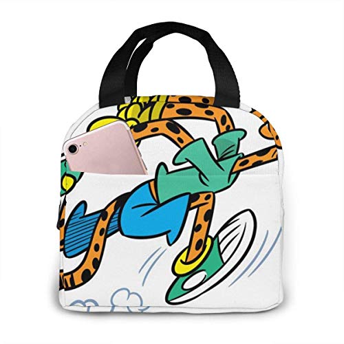 La ilustración muestra el guepardo, que ofrece deportes, correr, aislar, moda, reutilizable, resistente al agua, bolsa de almuerzo, bolsa de almuerzo para el trabajo de oficina, escuela, picnic, send