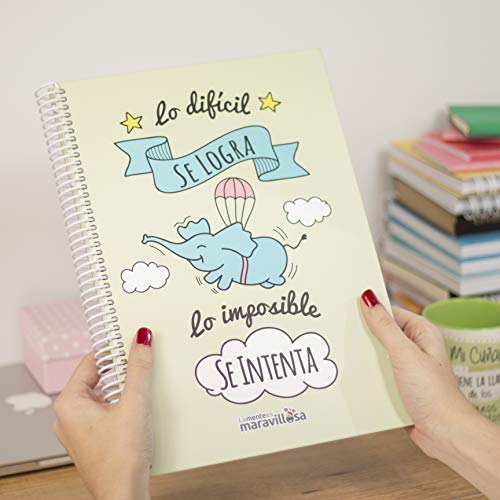 La Mente es Maravillosa - Cuaderno A4 (Lo difícil se logra, lo imposible se intenta) Regalo practico con dibujos graciosos (Diseño Cerdifante)