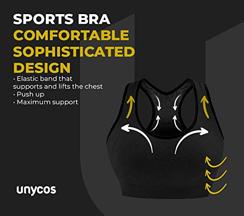 LA MENTE ES MARAVILLOSA Unycos - Sujetador Deportivo para Mujer con Almohadillas Extraíbles. Run Bra (Negro - L)