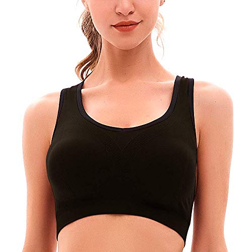 LA MENTE ES MARAVILLOSA Unycos - Sujetador Deportivo para Mujer con Almohadillas Extraíbles. Run Bra (Negro - L)