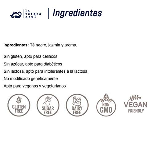 LA TETERA AZUL Té Negro Premium Con Jazmín. Infusión Estimulante. Bolsa De 60 Pirámides.