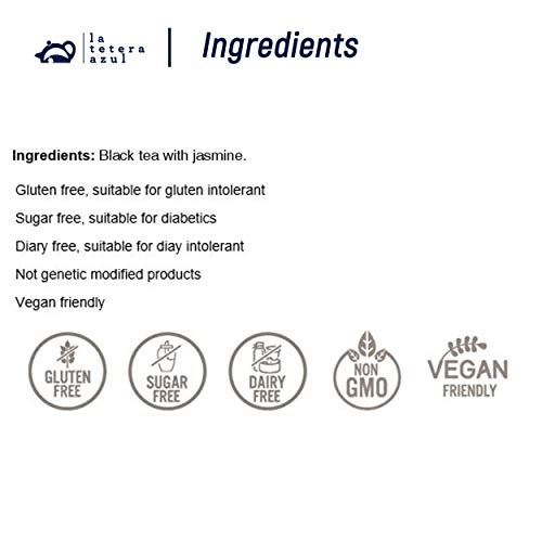 LA TETERA AZUL Té Negro Premium Con Jazmín. Infusión Estimulante. Bolsa De 60 Pirámides.