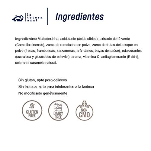 LA TETERA AZUL Te Verde Frío Sabor Frutos Rojos. Infusión Fría En Polvo. Tea Tac. Caja Con 20 Sobres.