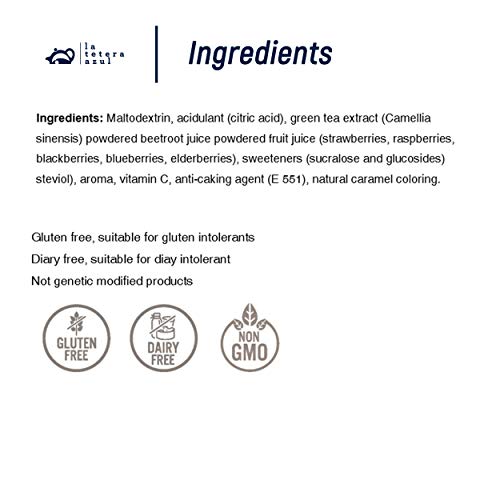 LA TETERA AZUL Te Verde Frío Sabor Frutos Rojos. Infusión Fría En Polvo. Tea Tac. Caja Con 20 Sobres.