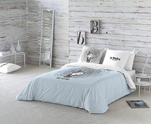 La Volátil Todo está Bien Funda Nórdica, Algodón, Blanco, Azul, 105 x 200 cm