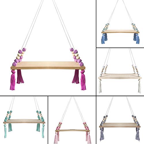 laamei Estante Flotante de Pared, Baldas Flotante de Madera de Estilo Nórdico con Cuentas Oscilante y Borlas Tablero Swing Ornament Decoración de Habitación de Niños o Bebés