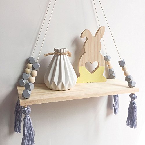 laamei Estante Flotante de Pared, Baldas Flotante de Madera de Estilo Nórdico con Cuentas Oscilante y Borlas Tablero Swing Ornament Decoración de Habitación de Niños o Bebés