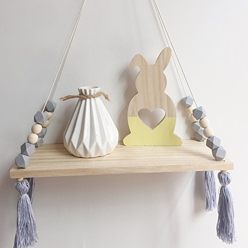 laamei Estante Flotante de Pared, Baldas Flotante de Madera de Estilo Nórdico con Cuentas Oscilante y Borlas Tablero Swing Ornament Decoración de Habitación de Niños o Bebés