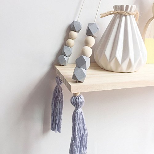 laamei Estante Flotante de Pared, Baldas Flotante de Madera de Estilo Nórdico con Cuentas Oscilante y Borlas Tablero Swing Ornament Decoración de Habitación de Niños o Bebés