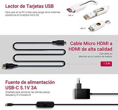 LABISTS Raspberry Pi 4 8GB Kit Incluido Tarjeta SD 128GB Precargada con Raspberry Pi OS, Ventilador, 3 Disipadores de Calor, 2 Micro HDMI, Caja y Lector de Tarjetas
