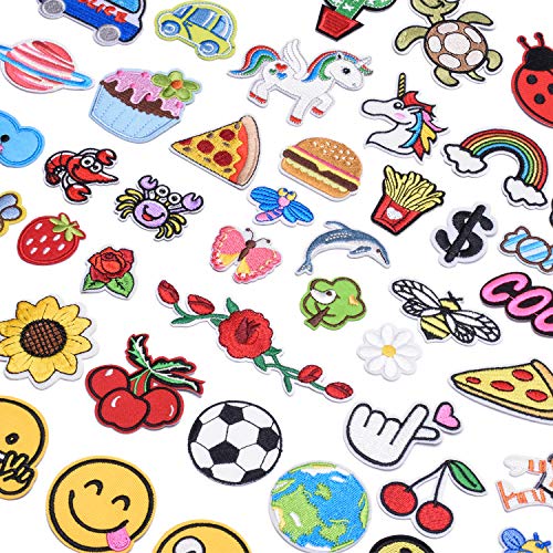 LABOTA 60pcs Hierro en parches Ropa Parches coser parches bordados Pegatinas Patrón Bordado Bricolaje Accesorio para Camiseta Jeans Sombreros Bolsas Ropa (Style1)