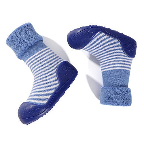 LACOFIA Zapatos de Calcetines Antideslizante de bebé niñas niños Botas de calcetín con Suela de Goma para bebé Unisex Azul 19/19.5