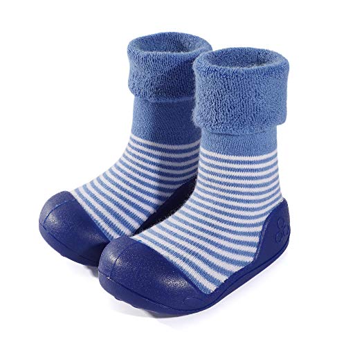 LACOFIA Zapatos de Calcetines Antideslizante de bebé niñas niños Botas de calcetín con Suela de Goma para bebé Unisex Azul 19/19.5