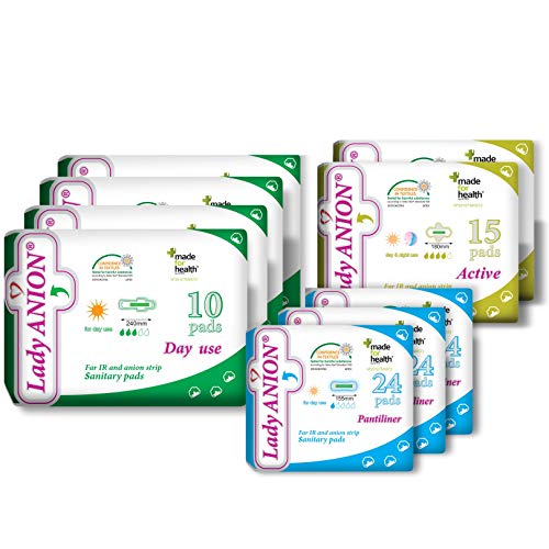 Lady Anion Compresas Sanitarias y Salvaslips, Algodón organico certificado – 3 Tipos en 1 set (en total 142 piezas) I Compresas algodon
