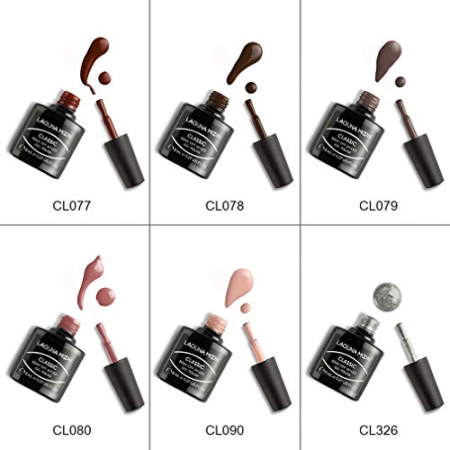 Lagunamoon Esmaltes de Uñas, Esmaltes de Gel Uñas UV LED, 6pcs Kit de Esmaltes Semipermanentes para Uñas, Set de Regalo de Uñas de Gel de Colores, Pintauñas para Manucira Profesional - 001