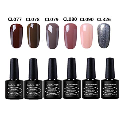 Lagunamoon Esmaltes de Uñas, Esmaltes de Gel Uñas UV LED, 6pcs Kit de Esmaltes Semipermanentes para Uñas, Set de Regalo de Uñas de Gel de Colores, Pintauñas para Manucira Profesional - 001