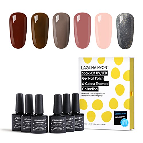 Lagunamoon Esmaltes de Uñas, Esmaltes de Gel Uñas UV LED, 6pcs Kit de Esmaltes Semipermanentes para Uñas, Set de Regalo de Uñas de Gel de Colores, Pintauñas para Manucira Profesional - 001