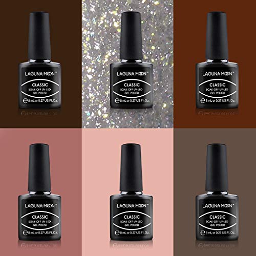 Lagunamoon Esmaltes de Uñas, Esmaltes de Gel Uñas UV LED, 6pcs Kit de Esmaltes Semipermanentes para Uñas, Set de Regalo de Uñas de Gel de Colores, Pintauñas para Manucira Profesional - 001