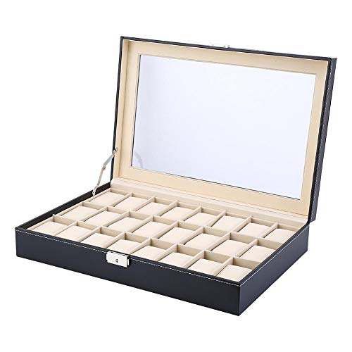 lahomie Caja de 24 Compartimentos para Relojes, Joyas, Maquillaje, Estuche de Almacenamiento para Anillos de Viaje