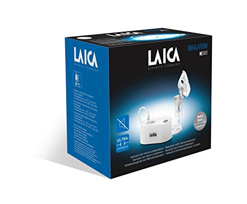 Laica NE3003 Nebulizador de pistón portátil, válido para adultos y niños, muy pequeño y silencioso, color blanco