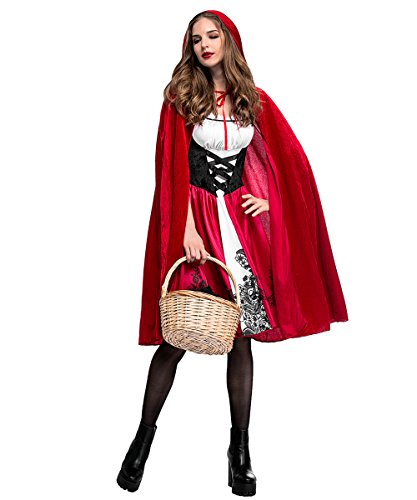 LaLaAreal - Disfraz clásico de Caperucita Roja para mujer, vestido rojo y capa con capucha