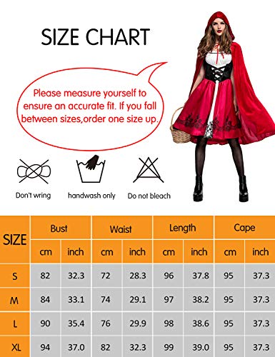 LaLaAreal - Disfraz clásico de Caperucita Roja para mujer, vestido rojo y capa con capucha