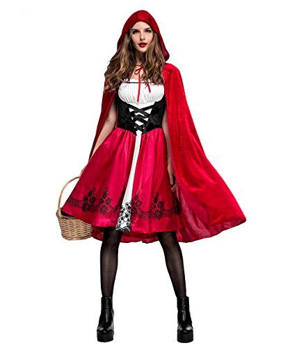 LaLaAreal - Disfraz clásico de Caperucita Roja para mujer, vestido rojo y capa con capucha