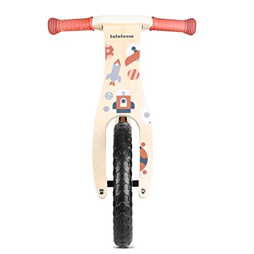 Lalaloom COSMO BIKE - Bicicleta sin pedales de madera para niños de 2 años (diseño espacio, andador para bebe, correpasillos para equilibrio, sillín regulable con ruedas de goma EVA), color Rojo